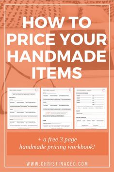 a handmade book with the title how to price your handmade items and free printable workbook