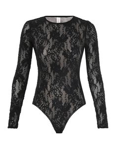 The Lace Bodysuit in Black from our Fall 2024 Collection, In Illustration. A lace bodysuit featuring a crew neck and long sleeves. Luxury Winter Women's Bodysuit, Luxury Women's Bodysuit With Sheer Sleeves, Luxury Chic Spring Bodysuit, Luxury Elegant Formal Bodysuit, Elegant Luxury Bodysuit, Elegant Luxury Mesh Bodysuit, Luxury Elegant Bodysuit With Sheer Sleeves, Luxury Sheer Bodysuit For Summer, Luxury Embellished Evening Bodysuit