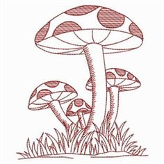 a drawing of two mushrooms in the grass