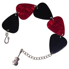 four guitar picks are attached to a chain