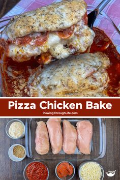 pizza chicken bake with ingredients in separate pans