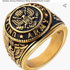 7-12 Available Usually Please Ask Before Purchasing. Army Belt Buckles And Car Door Projector Lights Are Available. Cowboy Ring, Army Rings, Retro Band, Eagle Ring, Retro Accessories, Biker Rings, United States Army, Mens Accessories Jewelry, Mens Gold