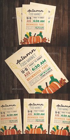 an autumn party flyer with pumpkins on the front and back, including two tickets