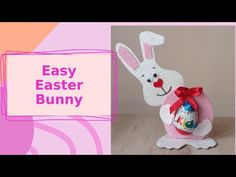 an easter bunny holding a basket with eggs in it and the words easy easter bunny