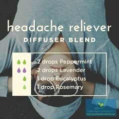 Try this headache reliever diffuser blend with peppermint, lavender, eucalyptus and rosemary essential oils. | Pure Family Essentials Diffuser Blends Headache, Headache Oil Blend, Headache Diffuser Blend Doterra, Doterra Headache Blend Diffuser, Diffuser Blend Headache, Headache Oil Diffuser Blend, Headache Blend Essential Oils, Diffuser Blend For Migraine, Headache Essential Oil Blend Diffuser