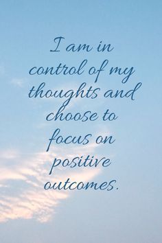 an airplane flying in the sky with a quote on it that reads, i am in control of my thoughts and choose to focus on positiveness