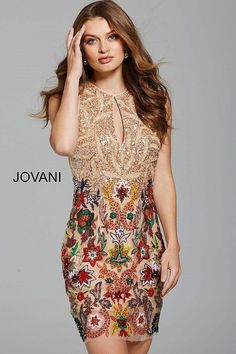 Jovani Dress 54786 Jovani Homecoming Dresses, Nude Dress, Jovani Dresses, Designer Bridal Gowns, Keyhole Neck, Semi Formal Dresses, Glamorous Dresses, Short Cocktail Dress, Chiffon Gown