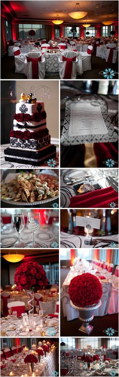 a collage of photos showing different types of wedding cakes and desserts on tables