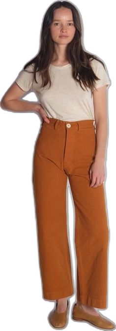 Fitted Cotton Wide Leg Pants With Pockets, Fitted Cotton Wide Leg Pants With Welt Pockets, Fitted Wide Leg Cotton Pants With Welt Pockets, Classic High Rise Wide Leg Cotton Pants, Chic Brown Cotton Bottoms, Modern Bottoms With Button Closure For Fall, Cotton Workwear Bottoms With Button Closure, Modern Bottoms With Button Closure, Chic Fitted Cotton Chinos