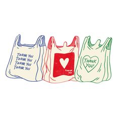 three bags with thank you written on them, one has a heart in the middle