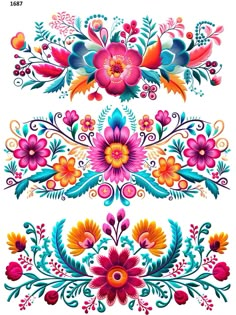 colorful flowers and leaves on white background