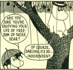 a comic strip with an image of two people under a tree and one is holding an umbrella