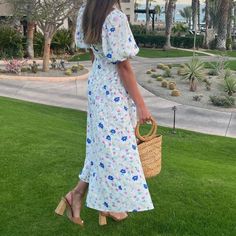 Nwt For Love And Lemons Lexy Maxi Dress Size Medium Floral Puff Sleeve Blue Pink New With Tag Lace Overlay Dress, Lemon Dress, White Floral Dress, Silk Mini Dress, Love And Lemons, Midi Maxi Dress, Lace Midi Dress, Lace Maxi Dress, Fit N Flare Dress