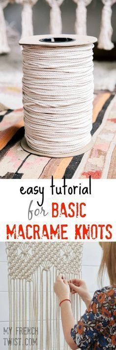 the instructions for how to make macrame knots with white yarn and thread on top