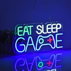 Eat Sleep Game Neon Sign Ambiguous Quotes, Man Cave Bedroom, Commercial Signs, Teen Boy Bedroom, Event Exhibition, Gamer Room, Boy Bedroom, Neon Light Signs, Beer Bar