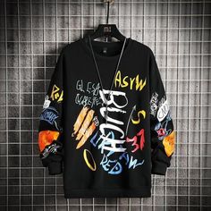 b5a1fc2085986034e448d2ccc5bb9703desc45145000ri Japanese Graffiti, Mode Harajuku, Spring Hoodie, Black Hoodie Men, Mens Crewneck Sweatshirt, Streetwear Sweatshirt, Oversized Streetwear, Style Hip Hop, Style Japonais