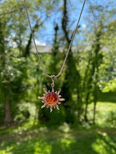 Sun Pendant. Baltic Amber Sun Pendant Sterling Silver Cognac | Etsy Sun Jewelry, Orange Gem, Sun Necklace, Sun Pendant, Cognac Color, Dream Gift, Amber Necklace, Cyberpunk Art, Amber Jewelry