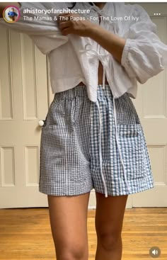 Gingham Pajama Shorts For Summer, Gingham Pajama Shorts For Loungewear, Trendy Gingham Cotton Shorts, Casual Gingham Pajama Shorts, Cotton Gingham Loungewear Sets, Hobby Inspiration, Clothing Inspiration, Architecture Fashion, Short Dresses