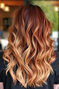 Reddish Brown to Honey Brown Ombre with Loose Curls Red And Blonde Hair, Brown Hair Colors With Blonde, Hair Colors With Blonde, Brown Hair Color With Blonde Highlights, Honey Brown Hair Color, Red And Blonde, Red Hair Color Ideas, Red Hair Inspiration, Honey Brown Hair