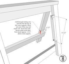 the measurements for a wooden table with two legs and one leg missing from the top