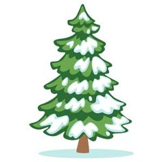 a cartoon christmas tree with snow on the top and bottom, standing in front of a white background