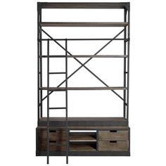 an industrial shelving unit with drawers and shelves on the bottom, in grey metal