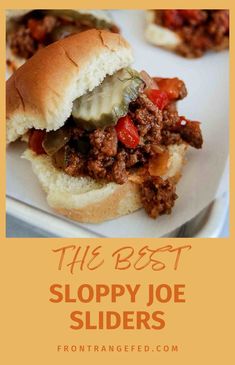 sloppy joe sliders on a plate with text overlay