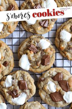 cookies with marshmallows and chocolate chips on a cooling rack