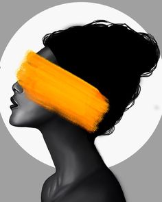 a woman's head with an orange strip on it