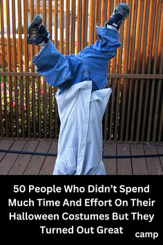 a person with their feet in the air on top of a pile of clothes and text reads, 50 people who didn't spend much time and effort on their halloween costumes but they turned out