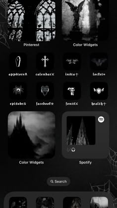 #homescreen #homescreeninspo #homescreensetup #homescreenaesthetic #inspo #gothic #dark #widgets #appicons #spotify #pinterest #inspiration #goth #gothhomescreensetup Widget Setup Ideas, Home Screen Dark Aesthetic, Dark Homescreen Ideas, Gothic Home Screen, Home Screen Ideas Dark, Dark Theme Home Screen, Gothic Homescreen, Goth Home Screen, Goth Phone Theme