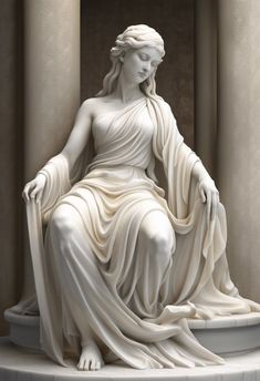 Seated Marble Goddess Photograph Art Print Female Figure Statue, Classical Sculpture Aesthetic, Roman Statue Woman, Greek Women Statues, Greek Statues Women, Greek Sculpture Aesthetic, Women Figure Poses, Goddess Pose Reference, Female Statue Sculpture