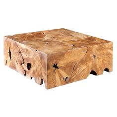 a wooden box with holes in the middle and star designs on it's sides