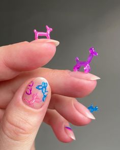 Balloon Animal Nails, Ballon Nails, Bisexual Nails, Balloon Nails, Birthday Cake Nails, Gummy Bear Nails, Gel Nails Shape, Dog Nail Art, Bear Nails