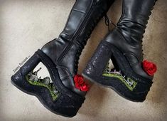 Platform Cemetery Graveyard Boots UPDATED Base Boot Please - Etsy Goth Shoes, Goth Boots, Gothic Shoes, Freddy Krueger, Unique Shoes, Goth Outfits, Alternative Outfits, Crazy Shoes, Pretty Shoes