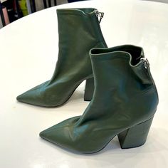 Alias Mae Olive Green Pointy Toe Boots, Size 39 (8), Few Scratches On The Inside Side Of The Boots (As Shown In Pictures) Chic Green Pointed Toe Heeled Boots, Chic Green Pointed Toe Boots, Chic Green Ankle Heeled Boots, Green Ankle-high Heeled Boots For Spring, Trendy Green Heels For Fall, Green Pointed Toe Boots With Reinforced Heel, Green Pointed Toe Heeled Boots With Reinforced Heel, Spring Green Boots With Reinforced Heel, Green Leather Heeled Boots With Pointed Toe