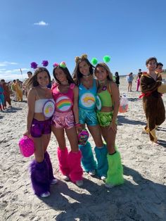 Halloween Costumes For 9 People, Girls Trio Halloween Costumes, Care Bear Halloween Costume Group, Costume Ideas For 4 People, Halloween Outfits For Best Friends, Halloween Costumes Group Of 4, Fun And Easy Halloween Costumes, Care Bears Costume, Full Hairstyles