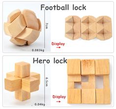 four different types of wooden puzzles