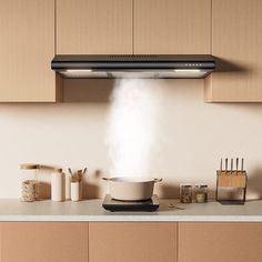 a kitchen stove with steam coming out of it