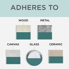 the different shades of paint that are used to create this color scheme for wood, metal, glass and ceramic