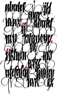 some type of calligraphy that is black and red