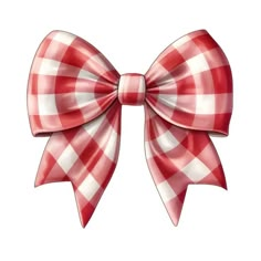 a red and white checkered bow on a white background