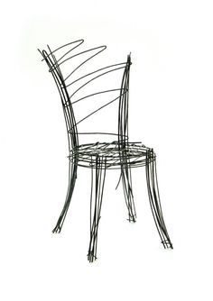 a chair made out of wire sitting on top of a white floor