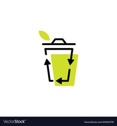 a green trash can with an arrow pointing to the top and arrows going down it