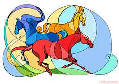 a stained glass image of a running horse