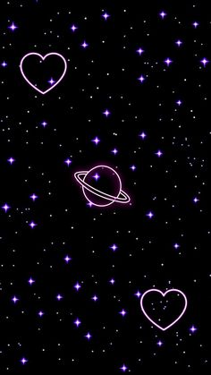 an image of the planets and stars in the night sky with hearts drawn on them