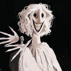 a drawing of a creepy doll with white hair