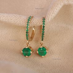 Big Emerald Drop Hoop Earrings, Prong Set Diamond Huggie Hoops, Natural Emerald Huggies, Handmade Jewelry, Anniversary Gift For Her, Shaking Emerald Hoops, Hanging Earrings, May Birthstone Earrings, Wedding Earrings, Gold Hoops. Great Gift for Mom, Sister, Friend, Girlfriend and Wife. Also available in Rose Gold, White Gold and Yellow Gold. 𝐏𝐫𝐨𝐝𝐮𝐜𝐭 𝐢𝐧𝐟𝐨: 𝟏𝟒𝐤 𝐬𝐨𝐥𝐢𝐝 𝐠𝐨𝐥𝐝 ★𝐃𝐞𝐭𝐚𝐢𝐥𝐬 ★𝐒𝐊𝐔 𝐂𝐨𝐝 : 2975 ★𝐏𝐮𝐫𝐢𝐭𝐲 : Solid 14k Gold ( Also available in 9k & 18k Solid G Green 14k Gold Hoop Earrings, Emerald Hoop Earrings Gift, Green Small Hoop Earrings Fine Jewelry, Green Hoop Earrings With Prong Setting, Green Round Huggie Earrings For Pierced Ears, Green Round Huggie Earrings, May Birthstone Round Hoop Earrings For Pierced Ears, May Birthstone Round Hoop Earrings, Green Huggie Earrings With Prong Setting