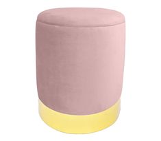 a large pink and yellow stool on a white background, with the top half covered in fabric