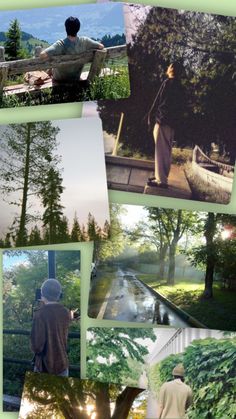 a collage of photos with trees and people